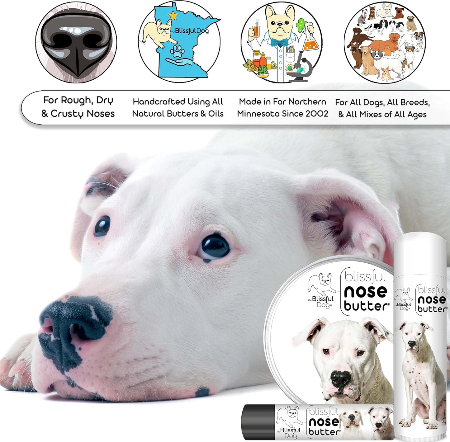 The Blissful Dog Dogo Argentino Unscented Nose Butter - Dog Nose Butter, 2 Ounce