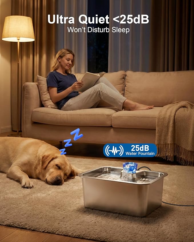 PETNF Dog Water Fountain, 10L Stainless Steel Pet Water Dispenser with 4-Stage Filtration, Ultra-Quiet Pump & Circulating Flow, Ideal for Large Dogs Multi-Pet Home, Perfect for Long Trips & Daily Use