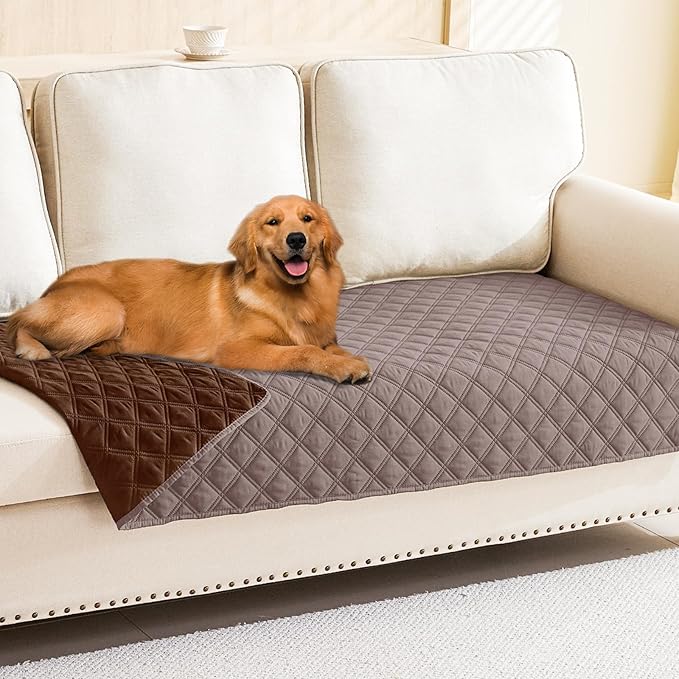 Smiry Waterproof Dog Bed Cover Pet Blanket, Soft Washable Dog Blanket for Furniture Bed Couch Sofa Reversible, Checkered (30"x70", Greyish Brown/Brown)