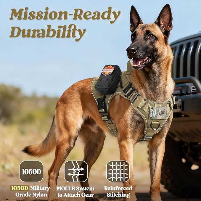 rabbitgoo Tactical Dog Harness for Large, Heavy Duty Military No Pull Vest | Sturdy Metal Buckles, 5 Adjustments, Molle System, Powerful Pullers for Training, Hunting, Outdoor, Brown Reflex, Large