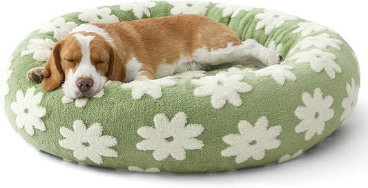 LE SURE Shown on TV Jacquard Donut Dog Beds Large Sized Dog,Green 33x33x8in | Orthopedic Calming Pet Bed Sofa,Original Design Pattern,Washable Cover,Cute Home Decor as Gift for Pet,Anti Slip Bottom