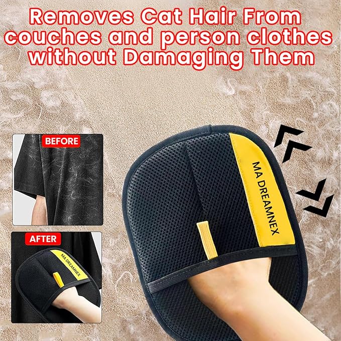 MA DREAMNEX - Pet Hair Remover Glove - 4-in-1 Grooming Kit with Hair Removal Glove, Nail Clippers, Comb & File - Dog & Cat Grooming Tools for Furniture, Clothes & Fur”