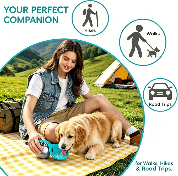 2 in 1 Portable Dog Water Bottle with Bowl,New Foldable Pet Water Cup – 10oz Stainless Steel Travel Pet Water Dispenser, Lightweight & Perfect for Small Dogs, Walking, Hiking, and Travel (Blue)