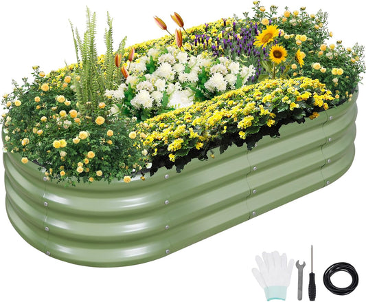 Galvanized Raised Garden Bed Outdoor- Raised Beds for Gardening| Metal Planter Box, Steel Raised Garden Bed Kit with Safety Edging and Gloves for Vegetables, Flower, Herbs (4x2x1FT, Green)