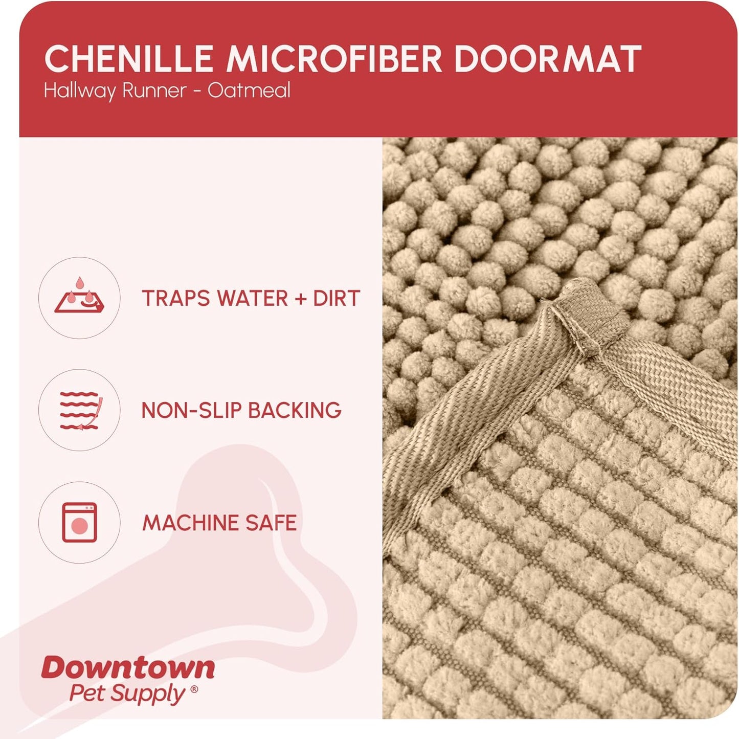 My Doggy Place Microfiber Dog Mat for Muddy Paws, 8' x 2' Oatmeal - Non-Slip, Absorbent and Quick-Drying Dog Paw Cleaning Mat, Washer and Dryer Safe - Hallway Runner