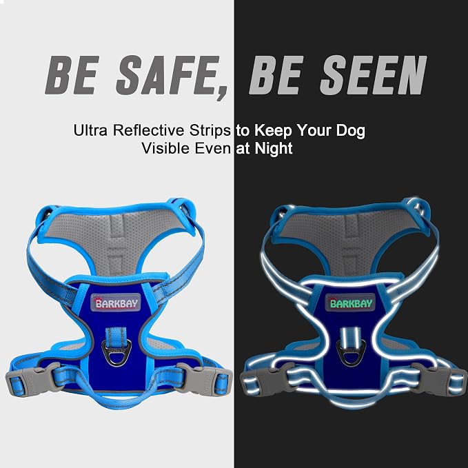 BARKBAY Dog Harness No Pull for Medium Sized Dog Front Back Clips,Dog Vest | Soft Padded No Choke With Handle,Easy On&Off,Adjustable Reflective For Walking Training Running(Sapphire Blue & Blue,M)