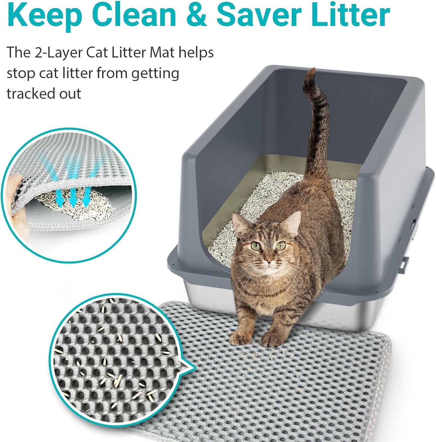 LIHONG Stainless Steel Litter Box with Lid, XL Metal Cat Litter Tray for Indoor Cats, Enclosure Cat Litter Pan for Large Cats, Non-Sticky Large Kitty Litter Box, Anti-Leakage, 23.5" X 15.6" X 12"