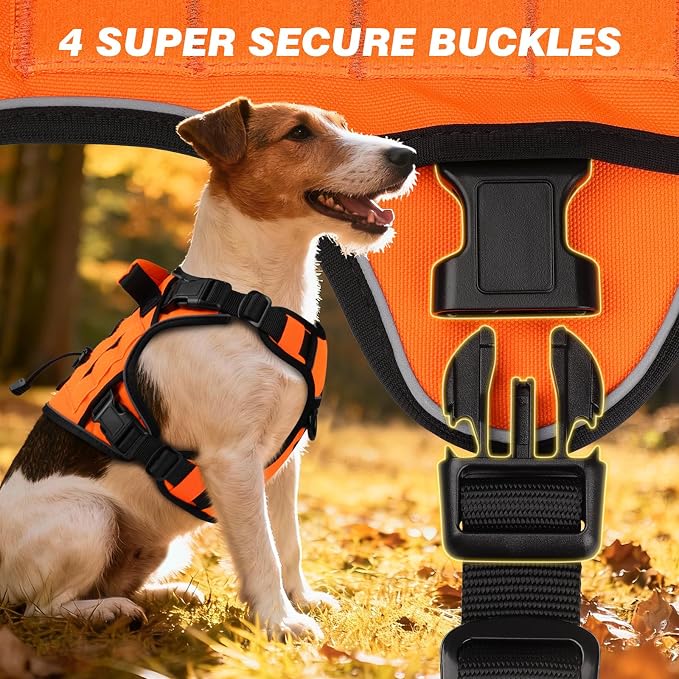WINGOIN Orange Tactical Dog Harness for Medium Dogs,No Pull Dog Harness | Heavy Duty with Handle,Adjustable Reflective,Military K9 Pet Vest,for Pitbull Female Male,for Walking Training Hiking Hunting