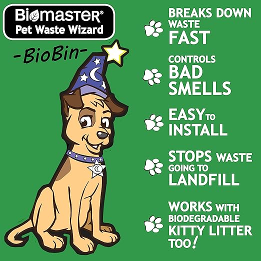 Biomaster Pet Waste Wizard BioBin Composter for Dog Poop - Outdoor Digester System with Enzyme Sachets - Disposal Unit 10"x18"