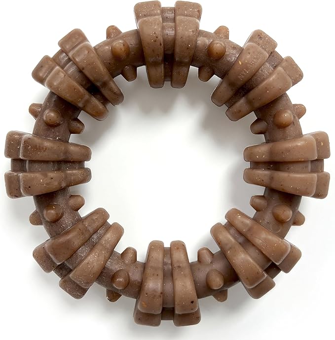 Nylabone Textured Ring Strong Chew Toy for Dogs Made with Real Beef & Chicken, Durable Dog Chew Bones for Aggressive Chewers, Keeps Dogs Busy, X-Large Dog Toys - 50+ lbs, 1 Count