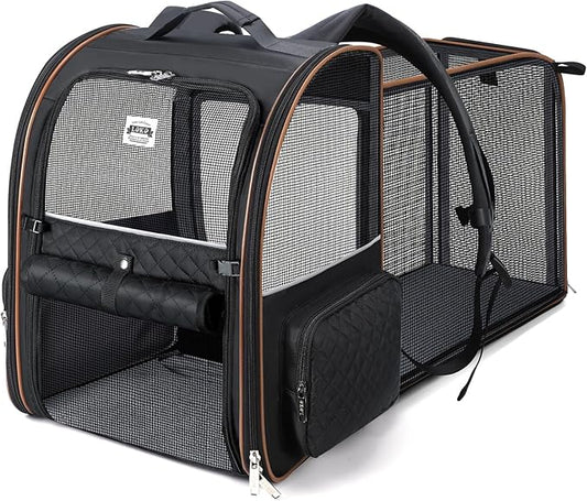 Large Cat Backpack Carrier Expandable Pet Carrier Backpack for Small Dogs Medium Cats Fit Up to 18 Lbs, Dog Backpack Carrier, Foldable Puppy Backpack Carrier for Travel, Black