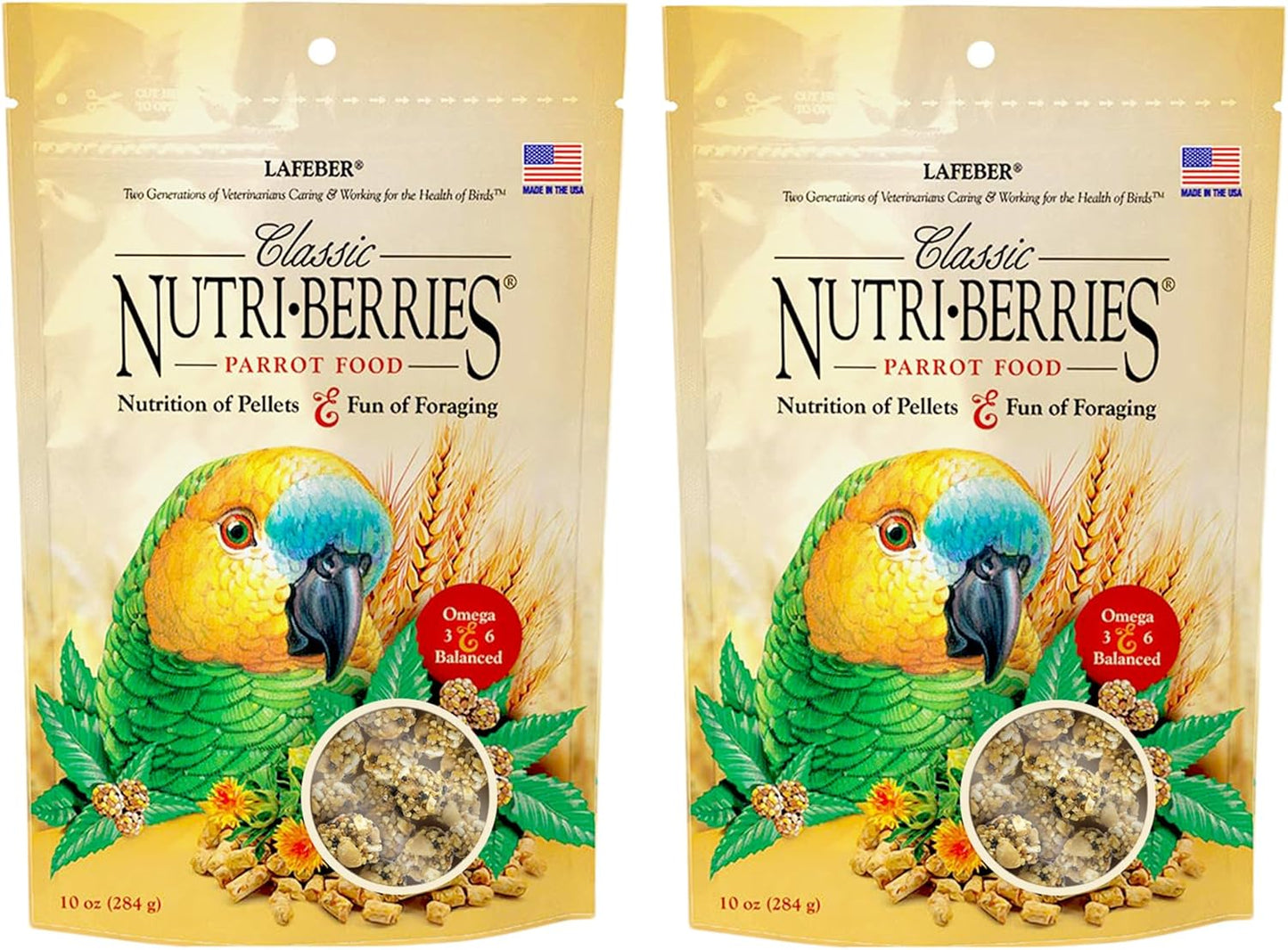 LAFEBER'S Classic Nutri-Berries Pet Bird Food, Made with Non-GMO and Human-Grade Ingredients, for Parrots (10 oz Pack of 2)