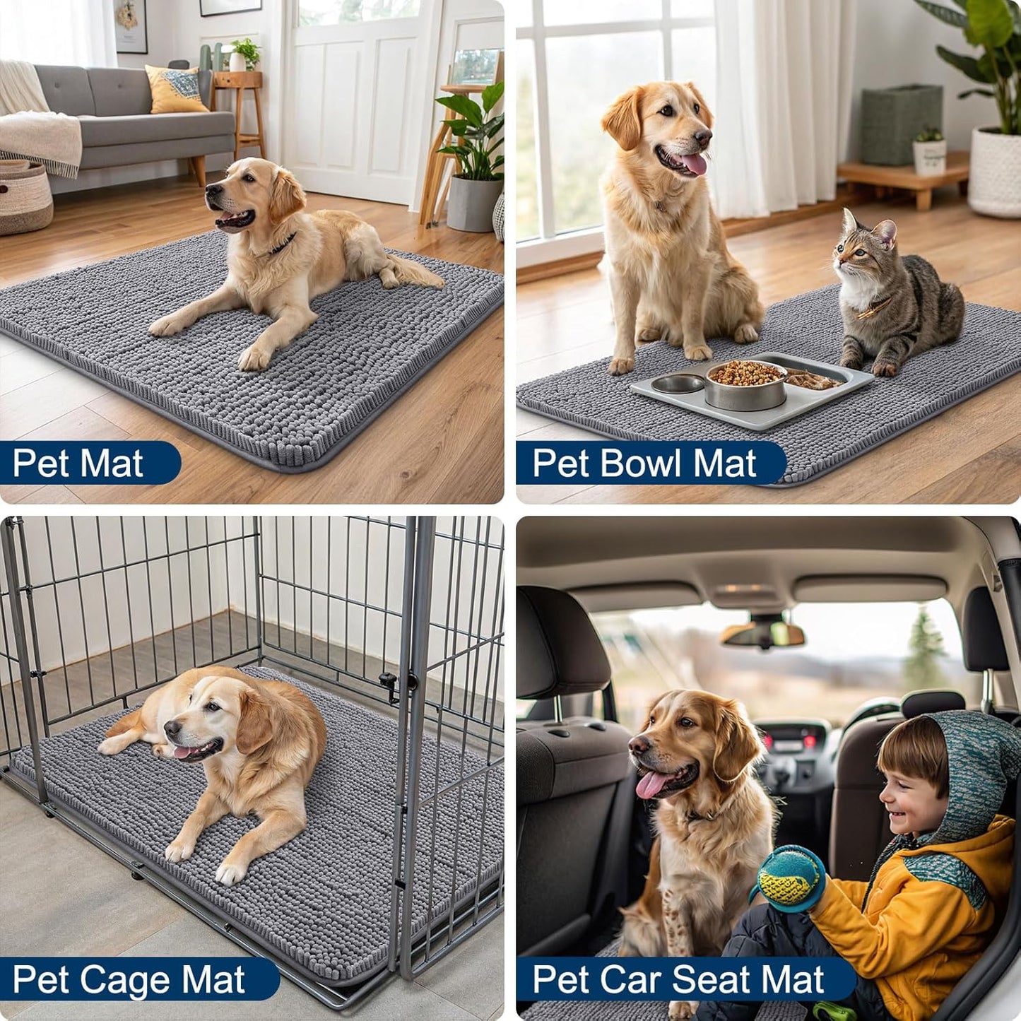 Smiry Dog Door Mat for Muddy Paws 36x24, Absorbs Moisture and Dirt Doormat, Non-Slip Washable Quick Dry Chenille Front Door Mat Indoor Entrance, Entryway Carpet for Inside Floor, Grey