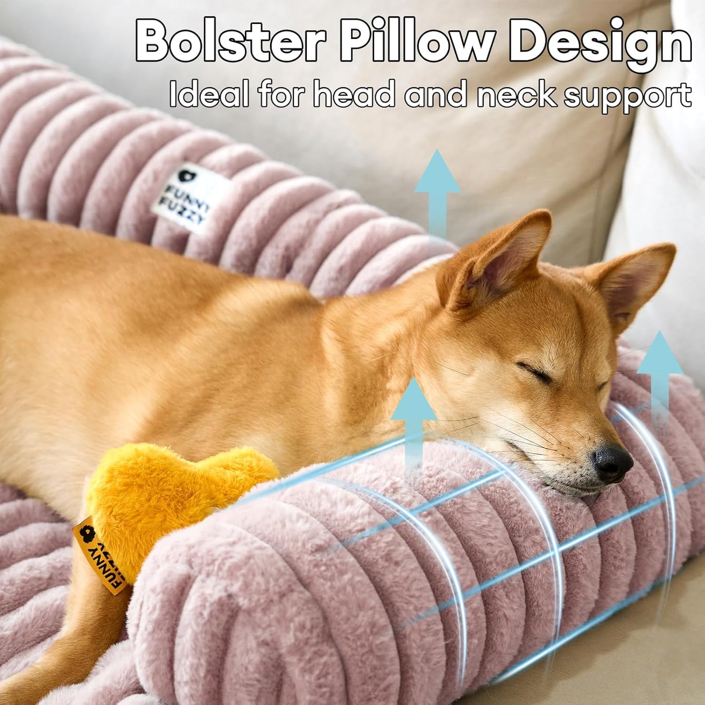 FUNNY FUZZY Pet Couch Cover for Sofa, Calming Dog Bed for Couch, Fluffy Plush Dog Couch Mat for Furniture Protector for Medium Dogs and Cats, 33×28 in, Pink