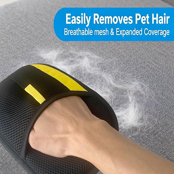 Electrostatic Pet Hair Removal Glove for Cats & Dogs, Reusable Magic Brush for Furniture & Clothes, Cat & Dog Fur Remover Tool (Black-Yellow Medium 2-Pack)