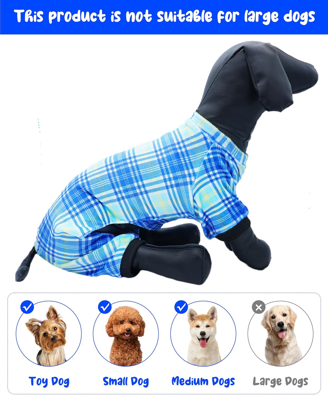 PET SHOW 4 Pack Small Dog Pajamas Cute Dinosaur Monster Clothes for Medium Dogs Soft Stretchy PJs Plaid Jumpsuit Puppy Cats Tie Dye Onesies Outfits with Sleeve Pets Dachshund Costume(M, Blue for Boys)