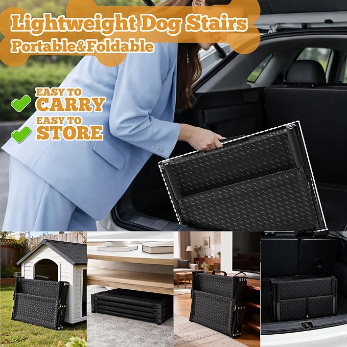 Extra Wide Dog Stairs for Car, 5-Step Pet Stairs for Senior & Large Dogs | Non-Slip Surface, Foldable Lightweight Dog Steps for SUV, Truck, Supports 250 lbs