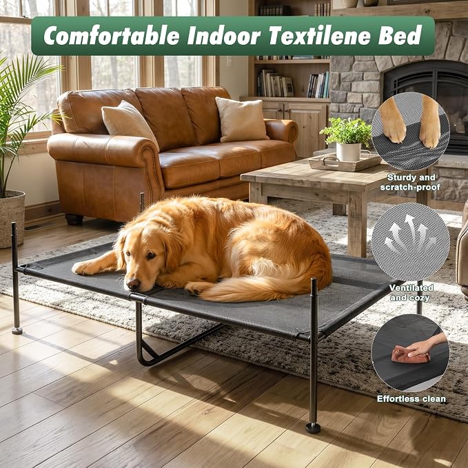 Pawaboo 47" XL Dog House Outdoor Weatherproof, with Breathable Mesh Windows | Elevated Dog Cot Bed Dogs Tent Shade, Indoor/Outdoor Sunshades Large Dogs Shelter, Grey