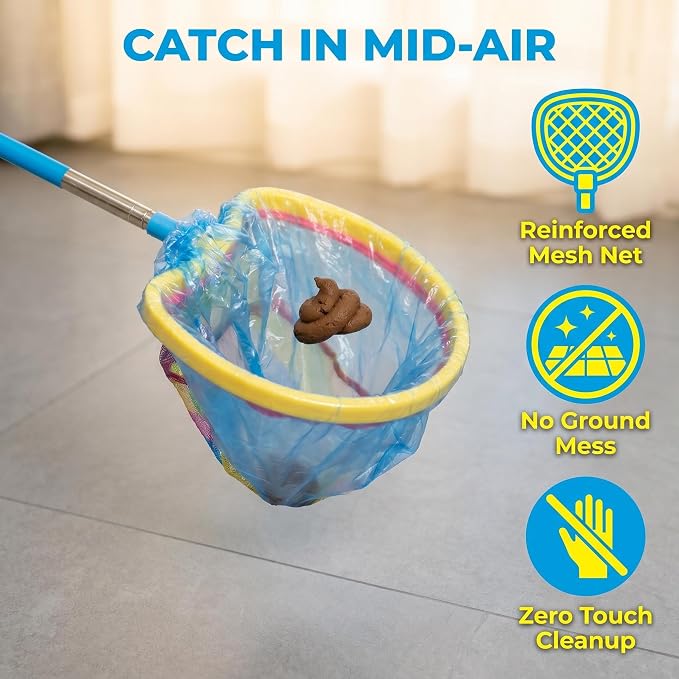 Dog Pooper Scooper with Mesh Net Frame，45 Inch Extendable，Comes with 50 Leak-Proof Waste Bags No Touch No Bending Portable for Small Medium Large Dogs, Perfect for Yard Park Walking and Outdoor Use