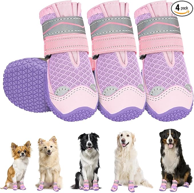 SlowTon Dog Shoes for Large Small Medium Dogs - Breathable Dog Boots for Summer Hot Pavement, Paw Protector for Outdoor Walking Winter Snow, Anti-Slip Rubber Dog Booties for Hardwood Floor (PI, 1)