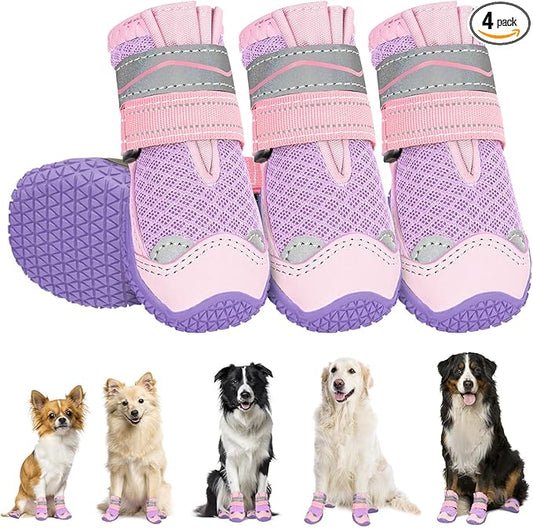 SlowTon Dog Shoes for Large Small Medium Dogs - Breathable Dog Boots for Summer Hot Pavement, Paw Protector for Outdoor Walking Winter Snow, Anti-Slip Rubber Dog Booties for Hardwood Floor (PI, 1)