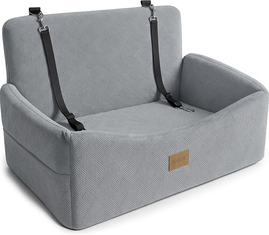 JOEJOY Dog Car Seat for Large Medium Sized Dogs Under 55 lbs, Dog Booster Seat for 2 Small Dogs with Detachable Washable Cover, Memory Foam Pet Car Seat with 2 Safety Belts and Storage Pockets