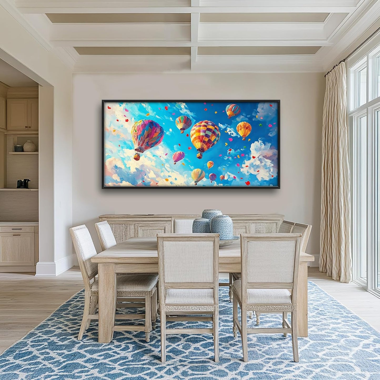 Hot Air Balloon Large Wall Art for Living Room, Framed Oversized Hot Air Balloon Wall Decor Colorful Sky Canvas Painting Modern Artwork for Living Room Bedroom Office Dinging Room 60"x30"