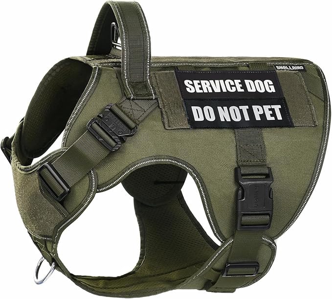 Tactical Dog Harness for Large, No Pull Adjustable Reflective MOLLE Service Dog Harness with Do Not Pet Patches, Military K9 German Shepherd Dog Vest for Training Walking Hunting Green