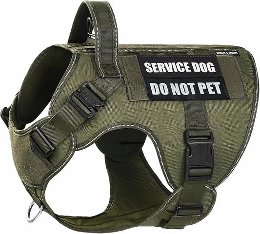 Tactical Dog Harness with Handle, 2X Lightweight Metal Buckle Service Dog Harness with Do Not Pet Patches, Military Dog Harness for Large Medium Dogs for Hiking Training Green