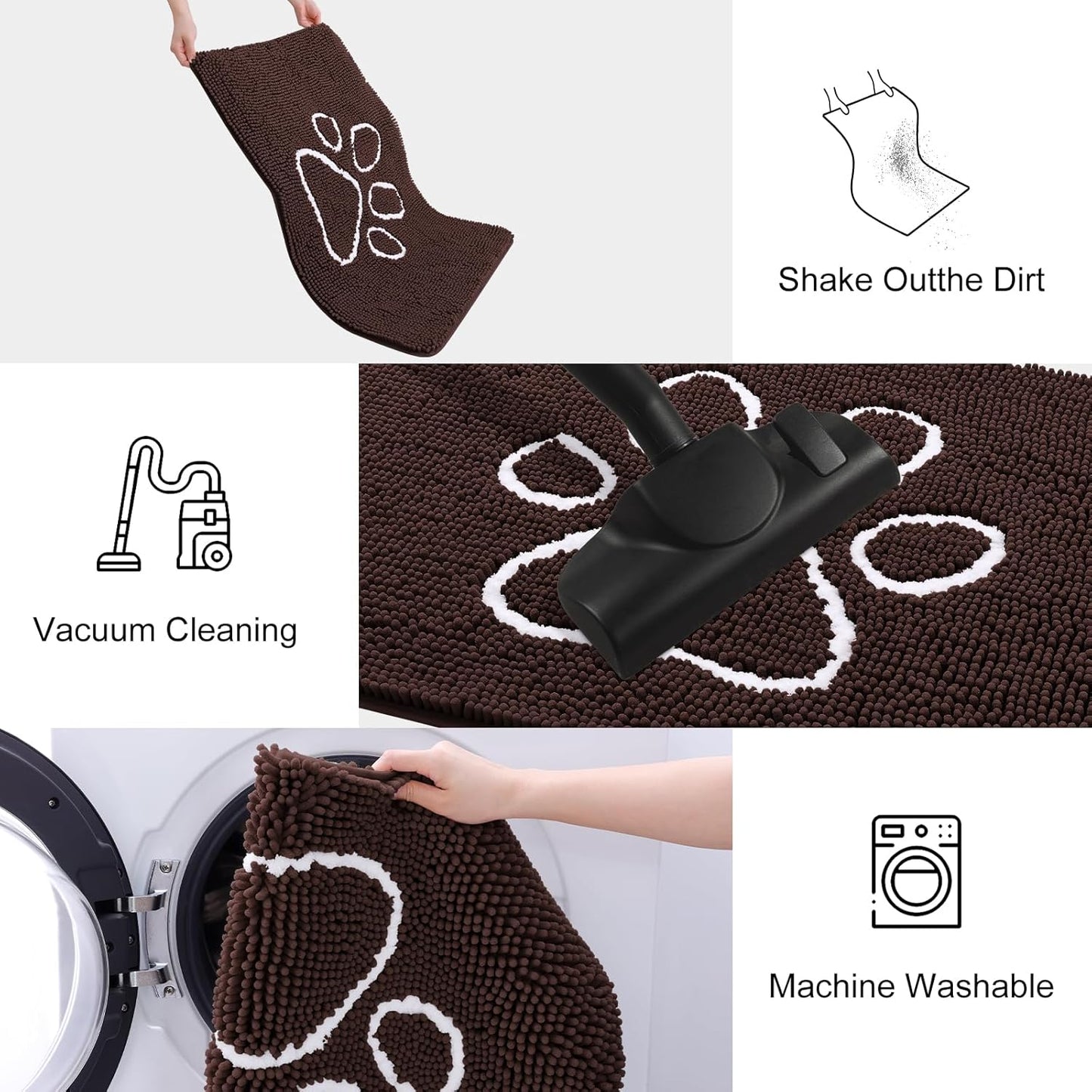 Smiry Dog Door Mat for Muddy Paws, Absorbent Dirt Trapper Non Slip Quick Dry Washable Chenille Mat for Mud Dogs, Entry Rug for Indoor and Outdoor (70x24 Inches, Brown and White)