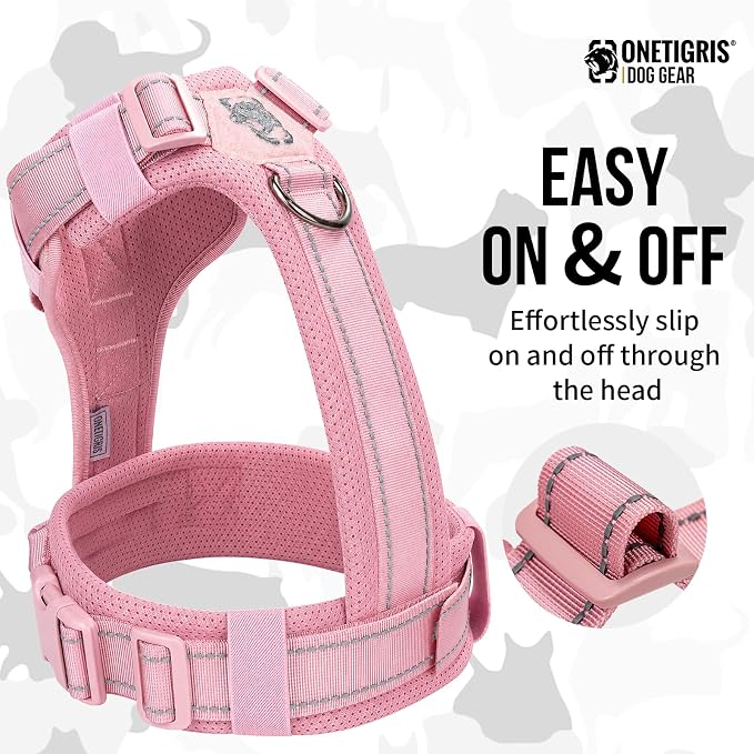 OneTigris Soft Padding No Pull Dog Vest Harness for Medium and Large Dogs | High-tensile Nylon, Adjustable, Reflective, 1 Handle, 3 D-rings, Lightweight, Tough, Easy on/off Tactical Dog Harness