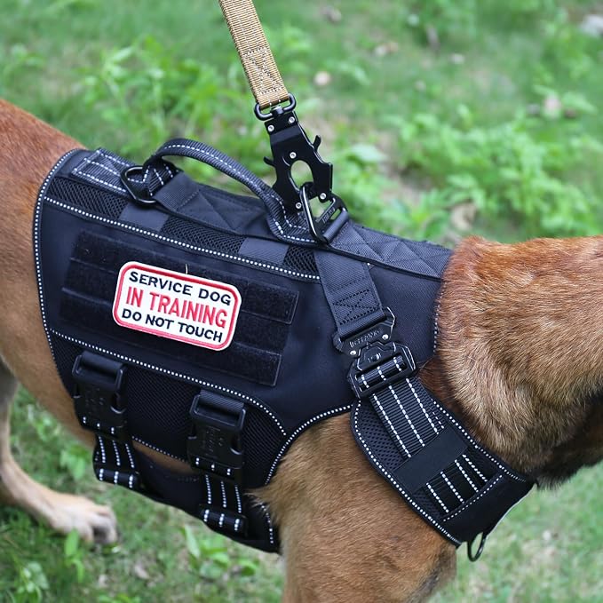 ICEFANG Tactical Mesh Dog Harness for Large Dogs,Reflective Dog Molle Vest | Summer-Cooling, Control Handle,Adjustable,Front Hook,3 Leash Clips,Soft Padded,No Pull,Black,Large