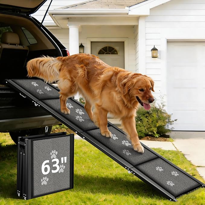 Dog Ramp for Car 63" Long & 17" Wide Portable Ramps for Large Dogs Non Slip Rug Surface Extra Wide Steps for SUV Camper Jeep and Truck Folding Pet Ramp Supports Up to 250LBS
