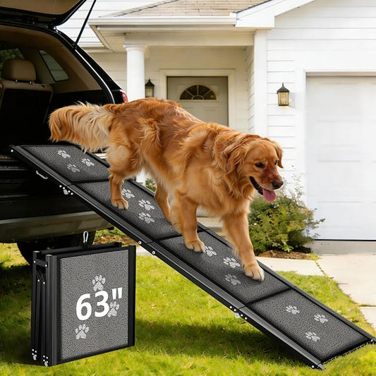 Dog Ramp for Car 63" Long & 17" Wide Portable Ramps for Large Dogs Non Slip Rug Surface Extra Wide Steps for SUV Camper Jeep and Truck Folding Pet Ramp Supports Up to 250LBS