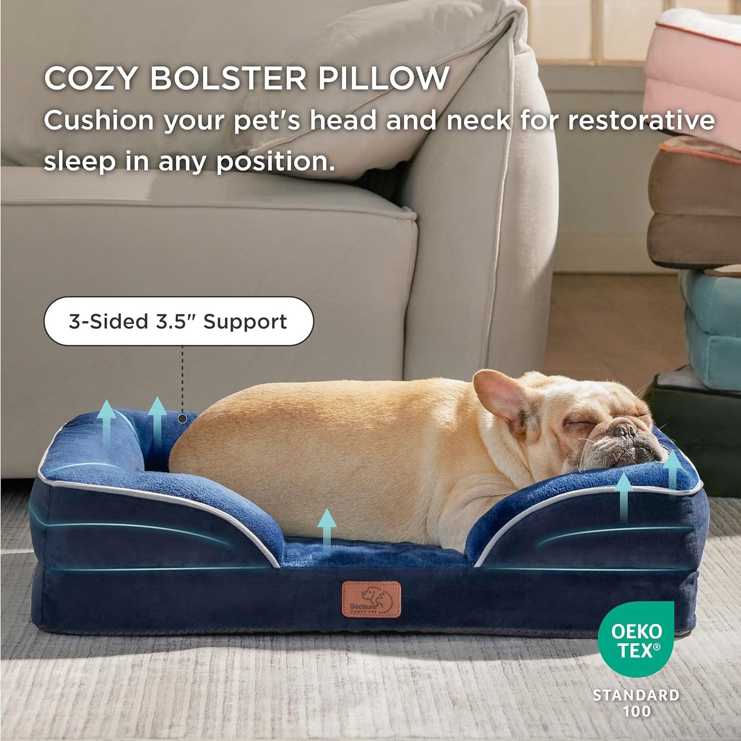 Bedsure Orthopedic Dog Bed Medium Size Dogs - Washable Medium Dog Cat Bed Waterproof, Comfort Pet Couch Sofa with Washable Removable Cover, Pets Bed with Nonskid Bottom, Blue Navy, 28"