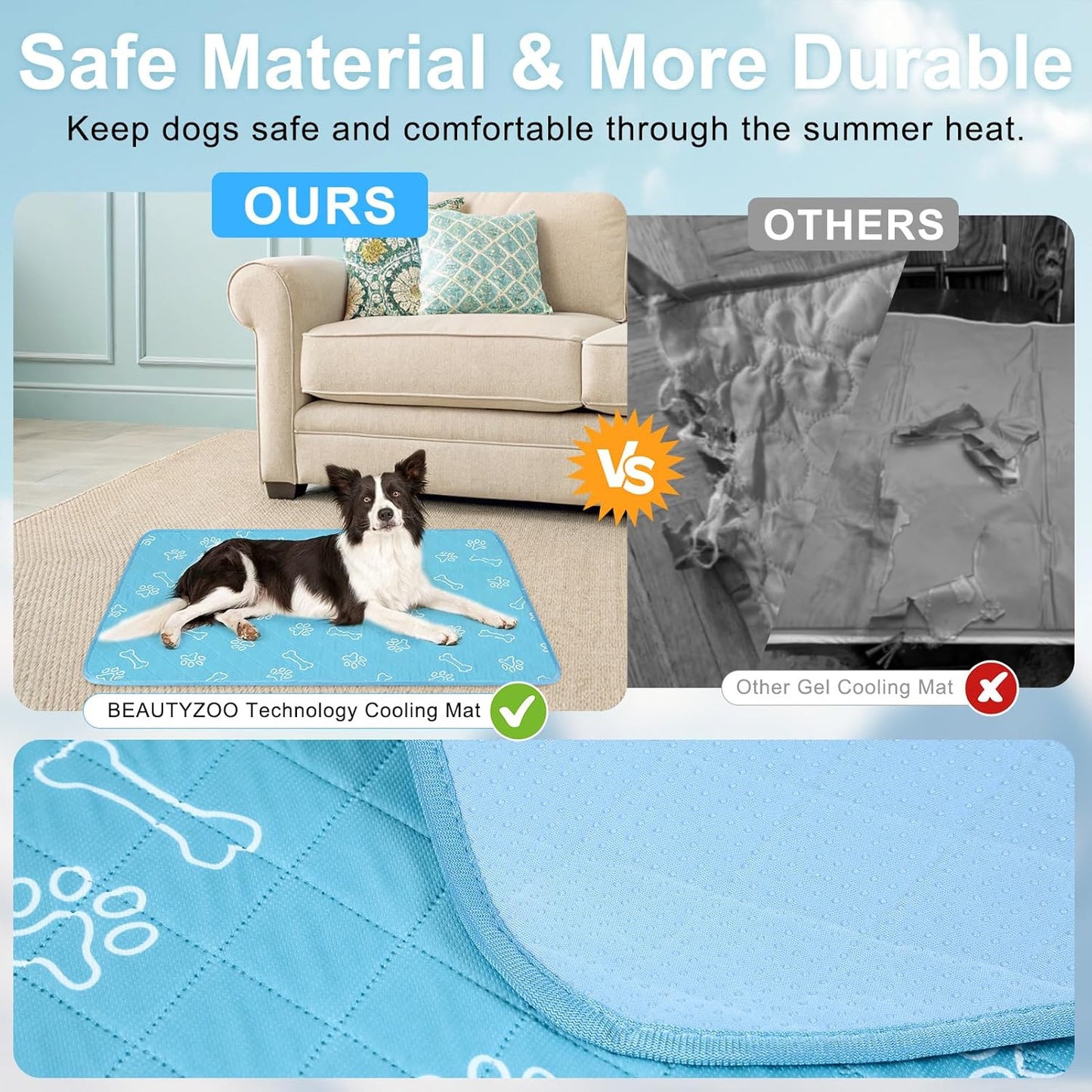 BEAUTYZOO Upgraded Dog Self Cooling Mat Ice Silk Chill Pads for Small Medium Large Dogs Q-MAX＞0.43- Summer Reusable Pet Training Pad - Absorbent Non-Slip Cool Mat for Kennels, Crates, Beds, 22" x 28"