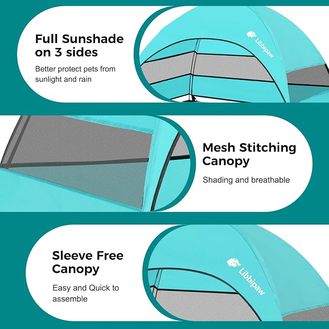 Outdoor Elevated Dog Bed with Canopy for Large Dogs, Blue, L | Breathable Raised Cot with Shade, Tool-Free Setup for Patios, Backyards and Camping