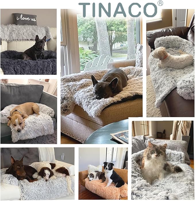 Luxurious Calming Dogs/Cats Bed Mats, Dog Pad Washable Removable Couch Cover, Plush Long Fur Mat for Pets, Waterproof Lining, Perfect for Small, Medium and Large Dogs and Cats (Beige, 34"x30")