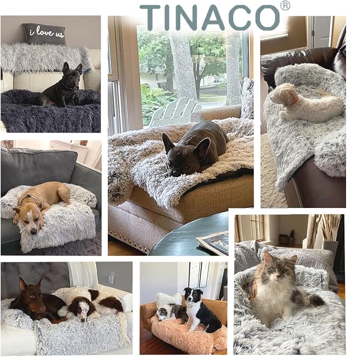 Luxurious Calming Dogs/Cats Bed Mats, Dog Pad Washable Removable Couch Cover, Plush Long Fur Mat for Pets, Waterproof Lining, Perfect for Small, Medium and Large Dogs and Cats (Beige, 41"x37")