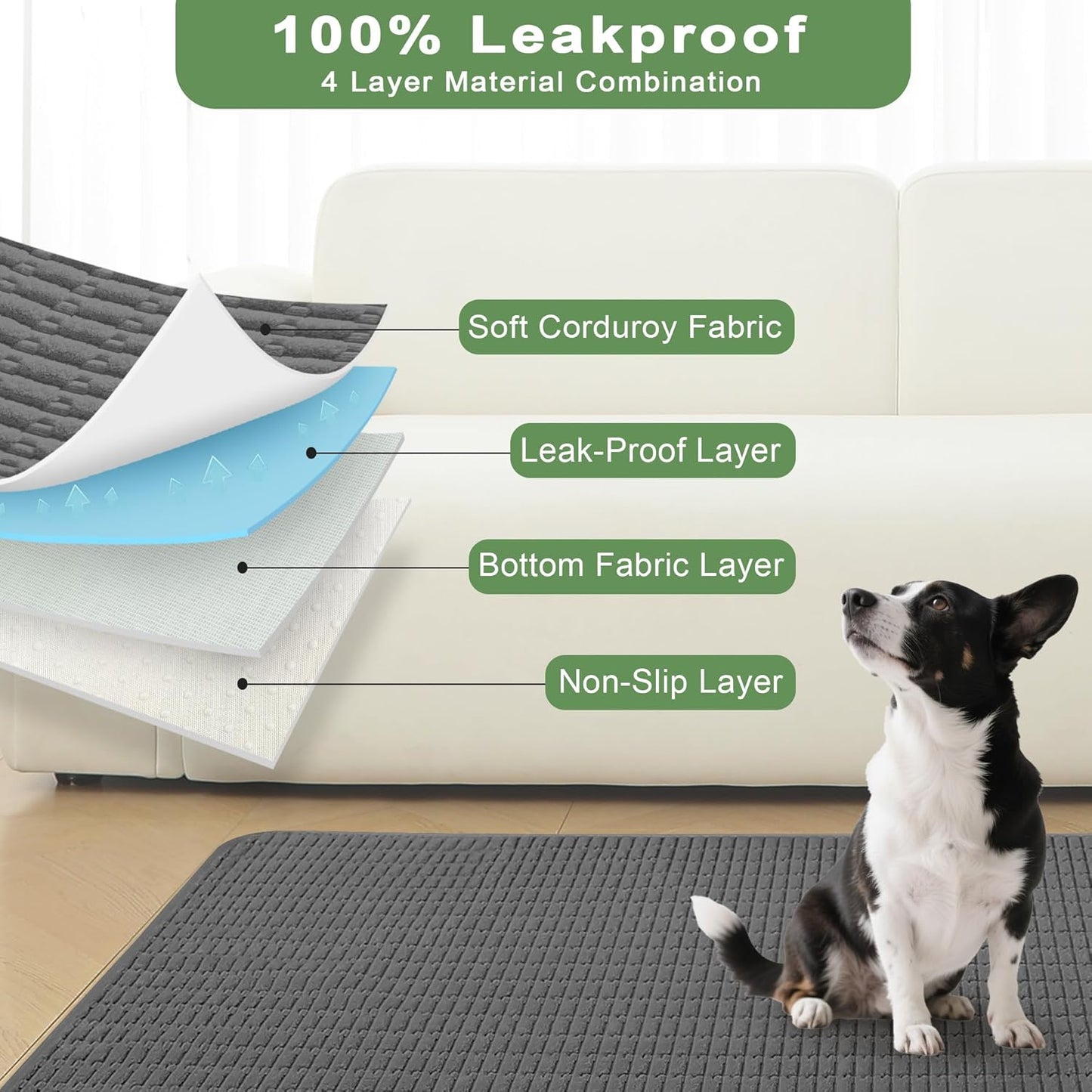 Washable Pee Pads for Dogs, 2 Pack Reusable Puppy Pads Dog Pads, Non-Slip Dog Pee Pads, Leakproof Pet Pee Pads Wee Wee Pads for Dogs. (Dark Grey, 36"x40"(Pack of 2))