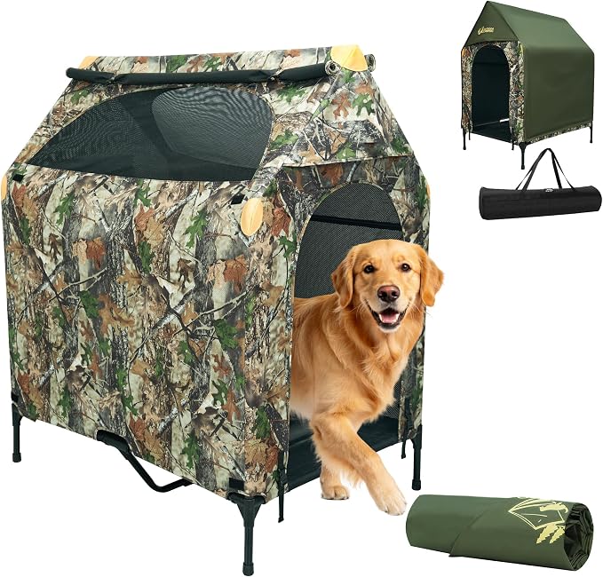 Large Dog House Outdoor - Weatherproof 2-in-1 Elevated Dog Bed Tent, Size M | 2-in-1 Elevated Dog Bed Tent, Weatherproof, Extra Large Dog House, Outdoor, Indoor