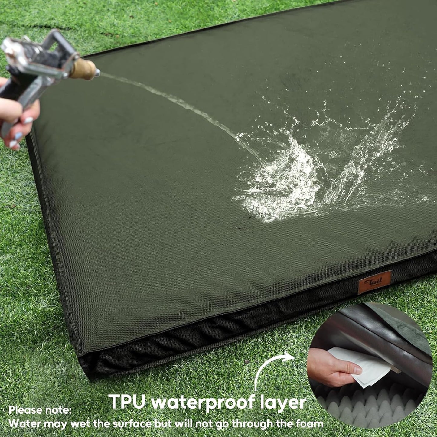 Outdoor Large Dog Bed, Waterproof Dog Bed for Large Dogs, Egg Crate Foam Pet Bed with Removable Washable Oxford Cooling Cover, Dark Green