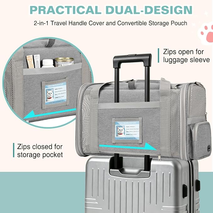 Soft Cat Carrier for Pets Up to 20 Lbs, Collapsible Cat Carrier Bag with Privacy Curtains, Airline Approved Small Pet Carrier for Small Medium Cats Dogs Puppy, Washable Soft Pet Travel Bag Dog Carrier