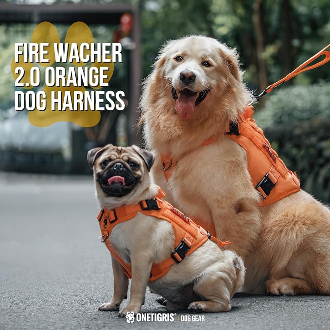 OneTigris Tactical Dog Harness Vest No-Pull Service Dog Vest for Small Dogs | 1000D Pullable Nylon, with Control Handle and Hook & Loop Panels, Easy On & Off, Adjustable for Walking Training Orange S