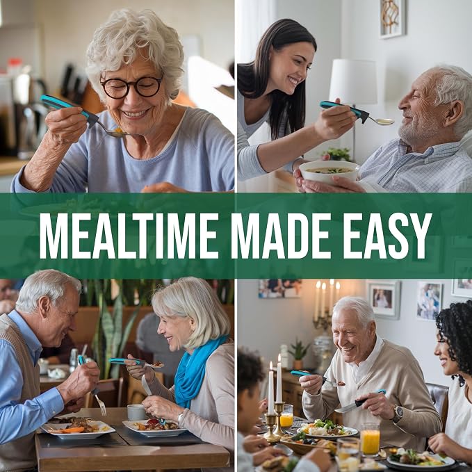 BUNMO Weighted Utensils for Hand Tremors - Elderly, Weak Hand Grip & Handicapped - Stainless Steel - Eat Independently