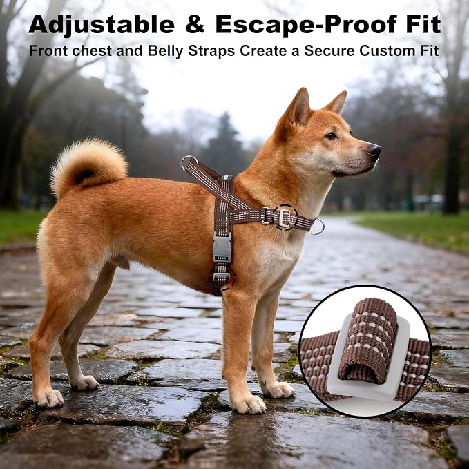 No Pull Dog Harness with Handle, Adjustable Soft Mesh Padded Vest | Reflective Walking Harness with Front Clip for Small Medium Large Dogs, Quick Fit No Escape for Training, Chocolate, L