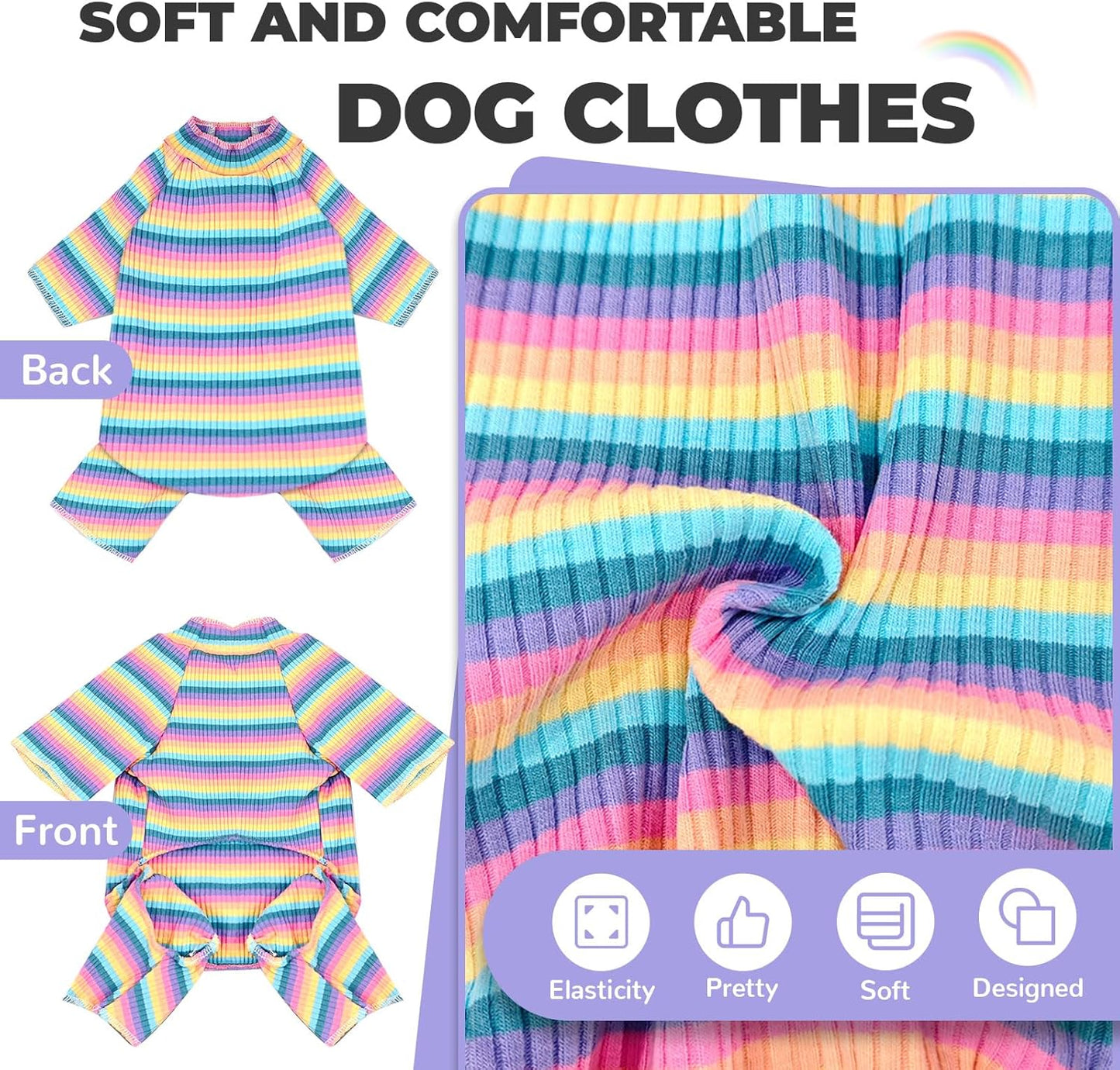 BAEJMJK Striped Dog Pajamas Stretchy Cute Four-Legged Boy Girl Dog Clothes with Sleeves Comfortable Dogs Jumpsuit Colorful Pet Puppy Outfits Apparel for Small Medium Dogs Cats(Pink,Pink,Medium)