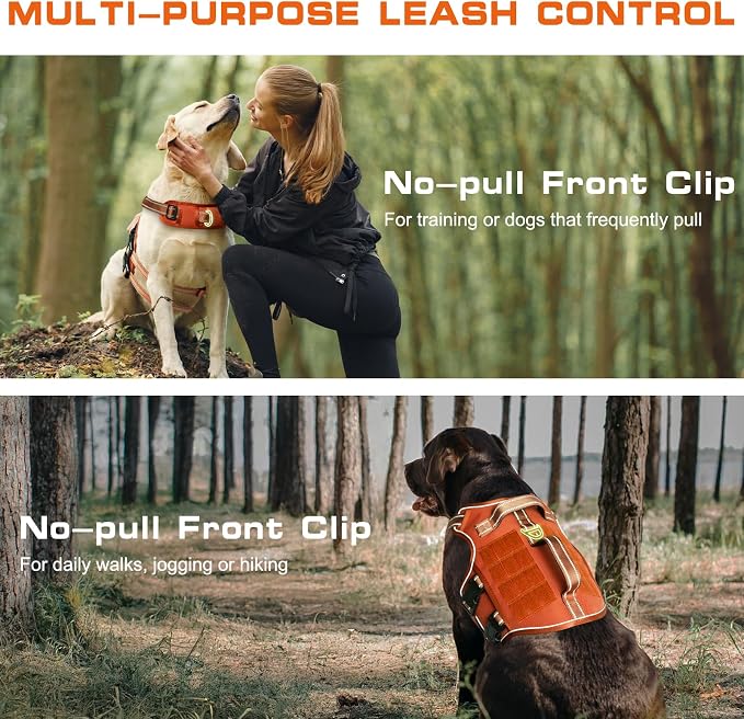 Dog Harness for Large Dogs, No Pull Tactical Vest with Front Clips | Easy Contrl Handle, Breathable Soft Padded, Adjustable, Reflective, Heavy Duty, Easy Take On & Off, Orange X-Large