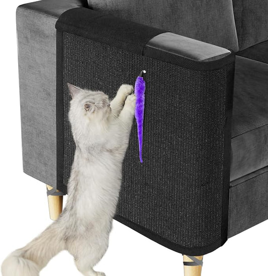 Cat Scratch Couch Protector,Cat Scratch Sofa Armrest Cover with Sisal Mat and Toy for Cats,Sofa Scratcher Furniture Protector 23.6’’L*19.7’’W (Black/Right Hand)