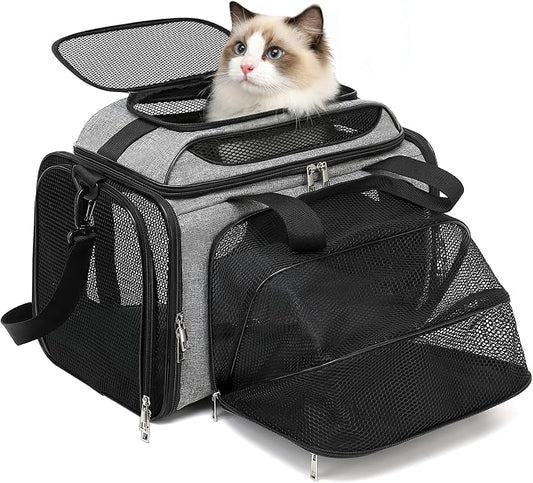 18x11x11 Small Cat/Dog/Pet Carrier – Airline Approved, Collapsible with Expandable Top and Sides. Soft-Sided Travel Puppy Carry Bag, Small Animal Rabbit Kennel Carrying Case, Kitten Mesh Cage